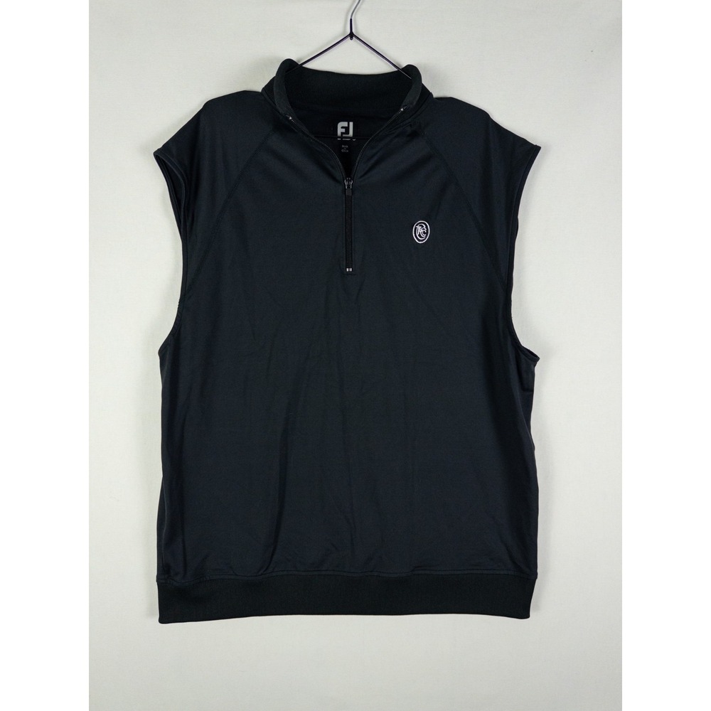FootJoy Golf Vest Mens Large Black 1/4 Zip Pullover Sleeveless Country Club Logo